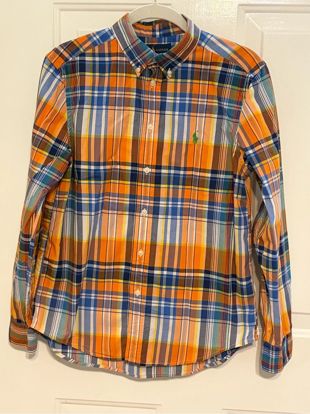 Ralph Lauren Boy’s Classic Orange Plaid Button Down  Shirt Size 14-16 EUC